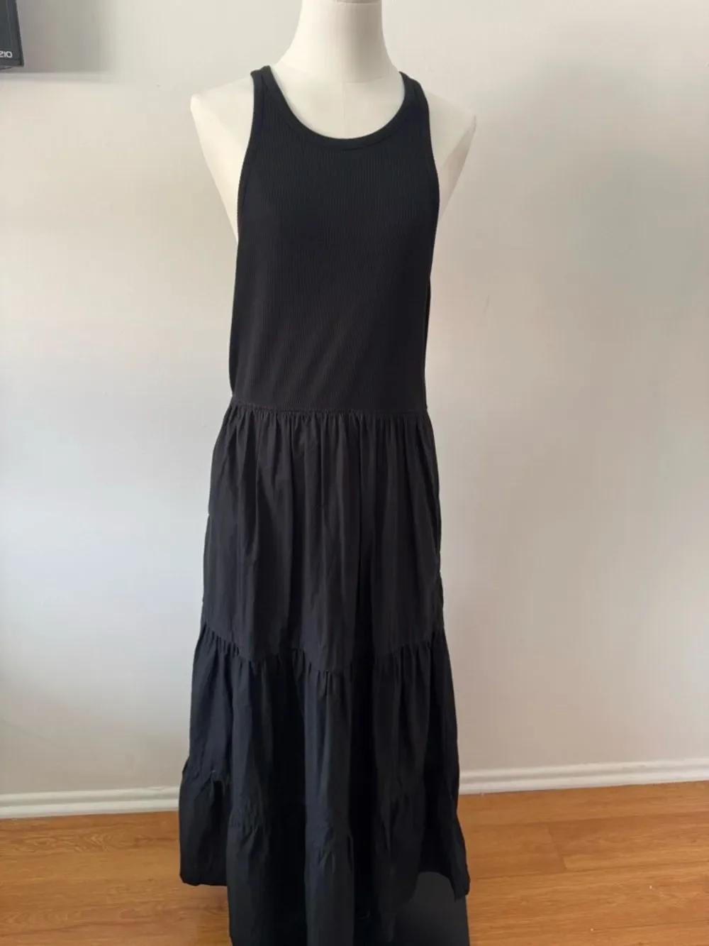 J. Crew Black Ribbed Tank Tiered Maxi Dress Large